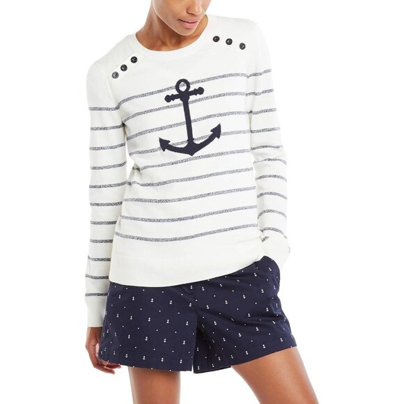 Women’s Cotton Long Sleeve Striped Crewneck Sweater X-Large Lightweight